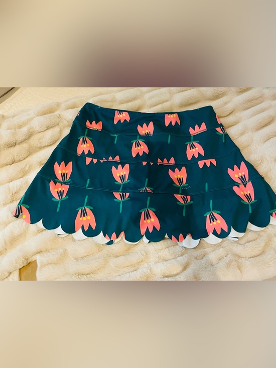 Pants - KARLIE Teal Floral Scallop Hem Skort with Pink Tulip Print